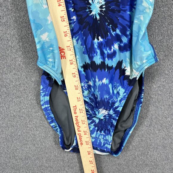 Speedo PowerFLEX Eco Swimsuit Womens 6 Blue Tie Dye One Piece Crossback Swimwear - Picture 7 of 14